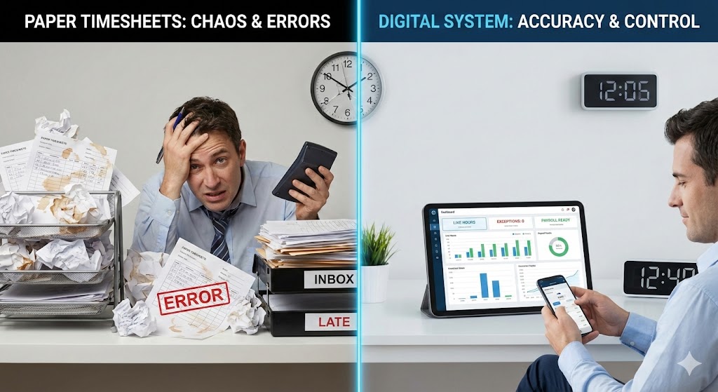 Allowed vs. Recommended: Why It’s Time to Ditch Paper Timesheets – WorkClocking blog cover